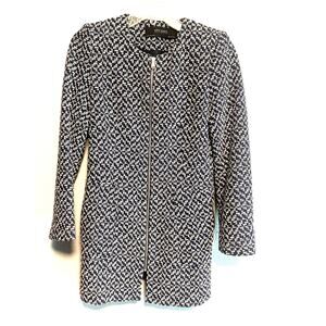 Zara Basic | Navy & White Tweed Style Zip-Up Jacket Dress Small